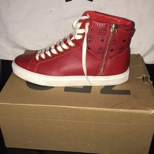 MCM red Men’s visetos zip high top sneakers